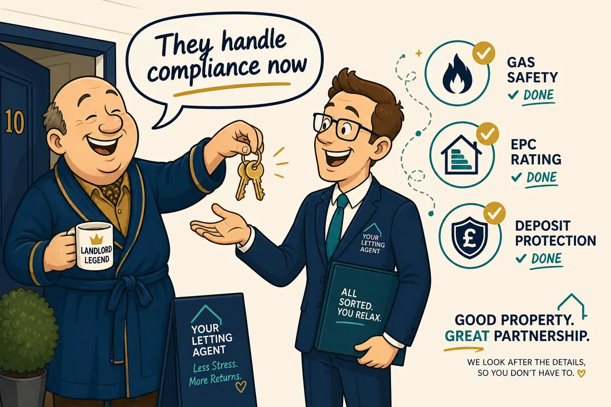 Happy landlord handing property keys to Doncaster letting agent — relief after agent problems